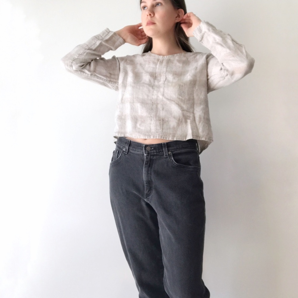 FLAX Neutral Long Sleeved Linen Midi Top